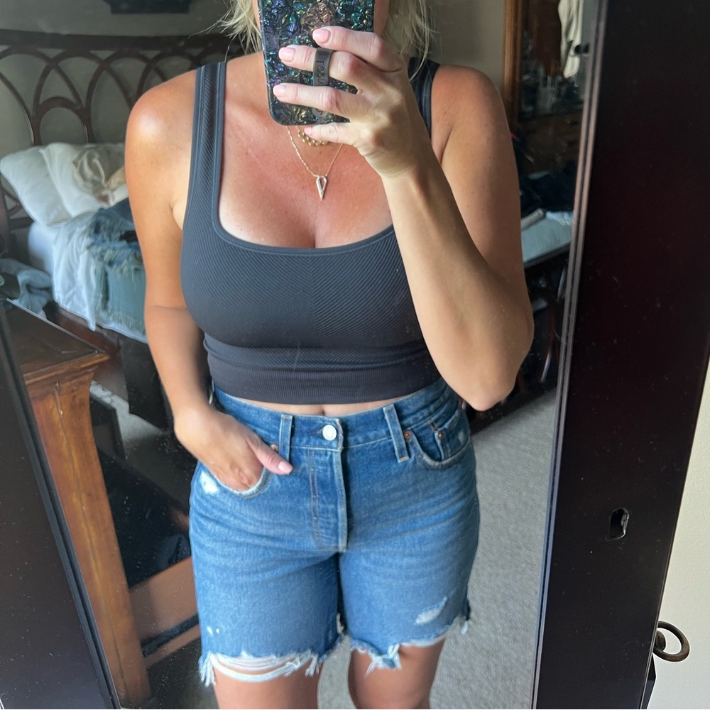 Levis mid thigh cut offs
